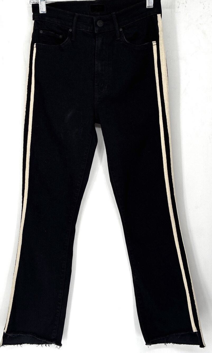 Mother Insider Crop Step Fray Guilty Racer Blk Racer Stripe Crop Flare Jeans 26